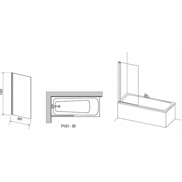 Vienos dalies stacionari vonios sienelė RAVAK PVS1 1
