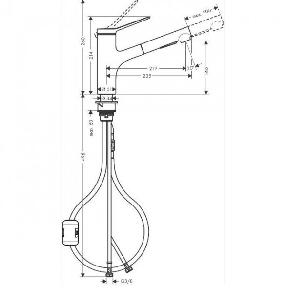 Virtuvės (plautuvės) maišytuvas su ištraukiama žarnele HANSGROHE Zesis M33, juodas-matinė, 74800670 4