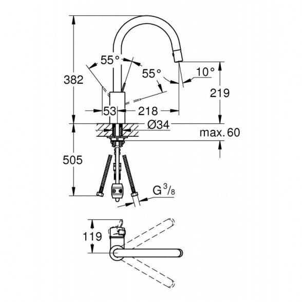 Virtuvės (plautuvės) maišytuvas su dušeliu GROHE Eurosmart Cosmo, 31481001 1