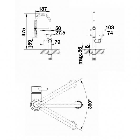 Virtuvinis maišytuvas BLANCO Catris-S Flexo (juoda-matinė) 525793 3