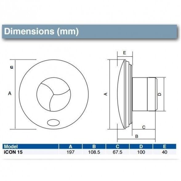 Ventiliatorius AIRFLOW iCON 15 Ø100mm 68 m3/val 1