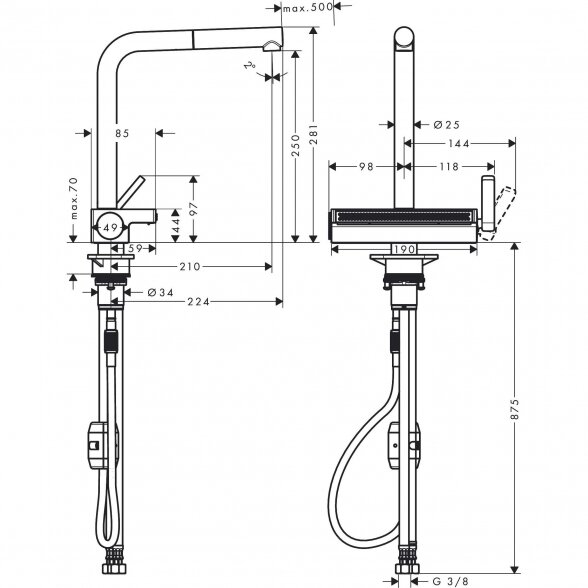 Virtuvinis (plautuvės) maišytuvas su ištraukiama žarna HANSGROHE Aquno Select M81, 73830000 6