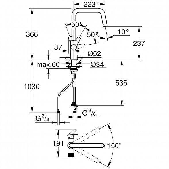 Virtuvinis (plautuvės) maišytuvas GROHE Blue Pure Eurosmart, 30583DC0 1