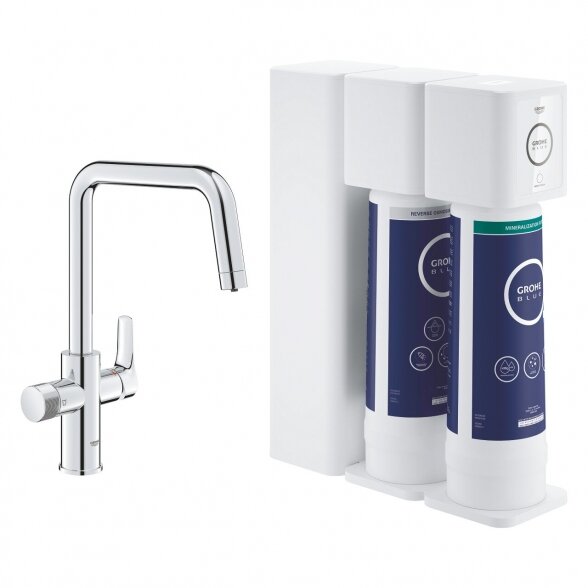 Virtuvinis (plautuvės) maišytuvas GROHE Blue Pure Eurosmart Starter Kit su rezerviniu atbuliniu osmoso filtru, 30587000