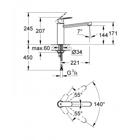 Virtuvinis (plautuvės) maišytuvas GROHE Eurosmart Cosmopolitan 30193000 4