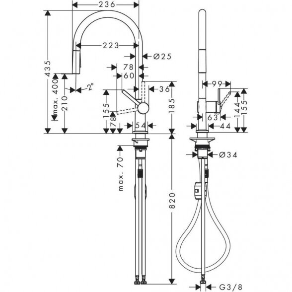 Virtuvinis (plautuvės) maišytuvas su ištraukiama žarna HANSGROHE Talis M54 210 2jet, 72800800 5