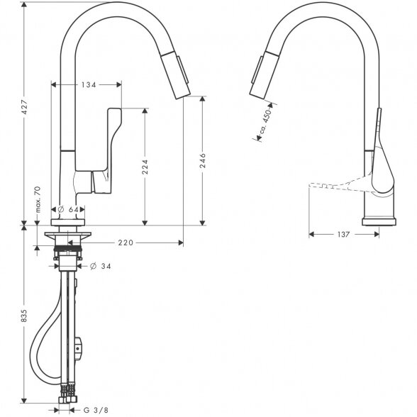 Virtuvinis (plautuvės) maišytuvas su ištraukiamu snapu HANSGROHE Axor Citterio, nerūdijančio plieno, 39835800 1