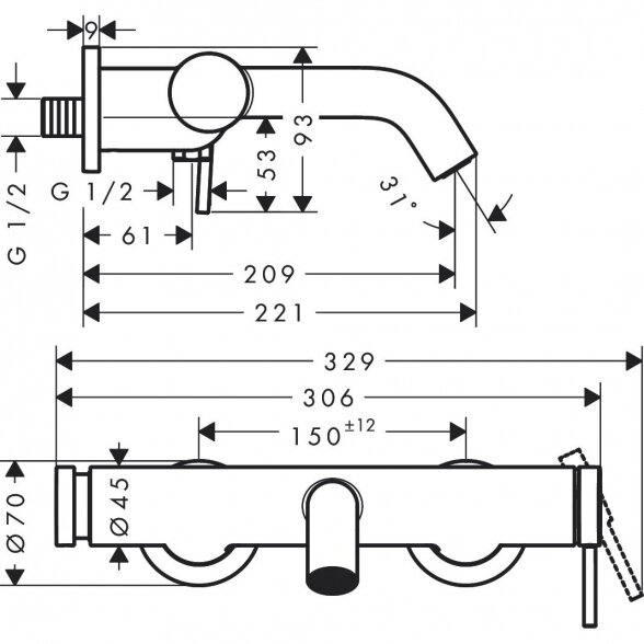 Vonios maišytuvas HANSGROHE Tecturis S, 73422700 1